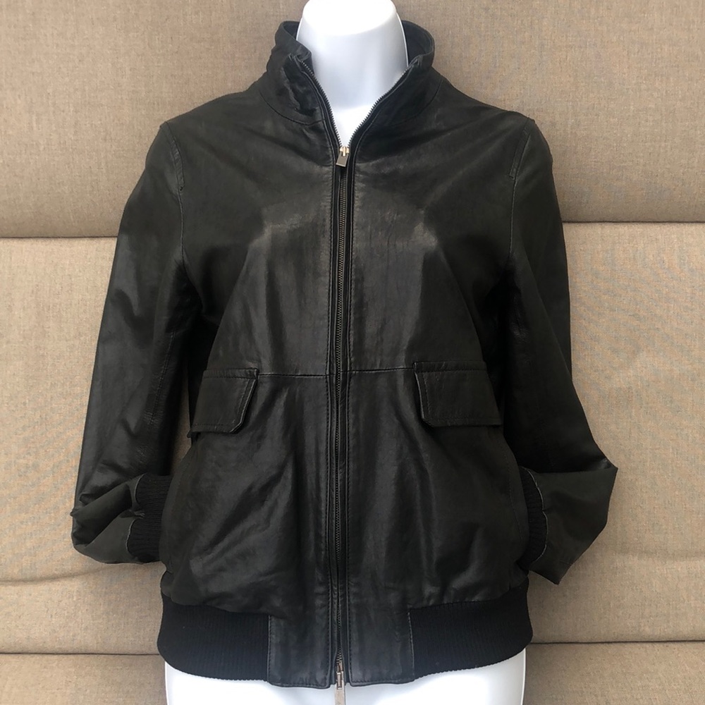 THEORY Italian Leather Bomber Jacket